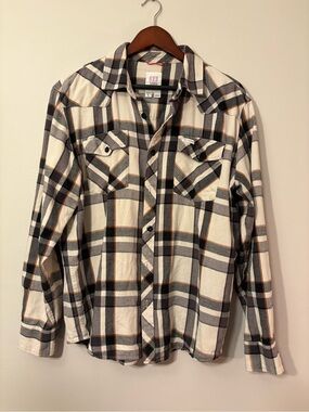 Topo Designs Cream Plaid Western Flannel Shirt — Men's L 🏔️